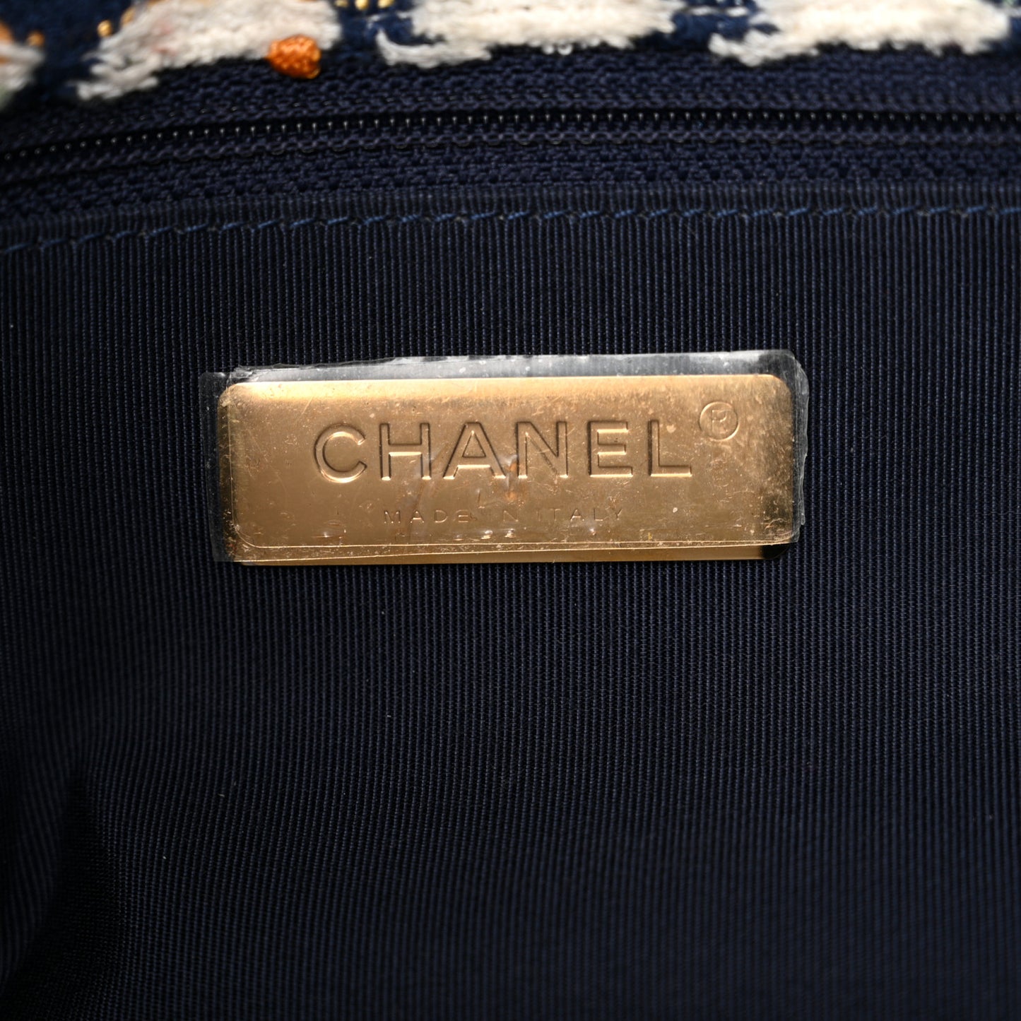 Tweed Quilted Large Chanel 19 Flap Ecru Navy Blue Multicolor