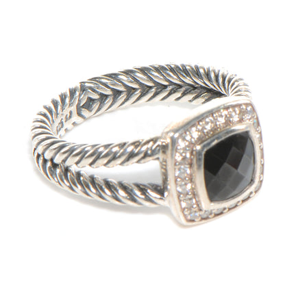 David Yurman Sterling Silver Diamond Black Onyx 7mm Petite Albion Ring 54 7 4 of 5