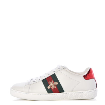 Gucci Calfskin Ayers Bee Embroidered Womens Ace Sneakers 34 White Green 1 of 10