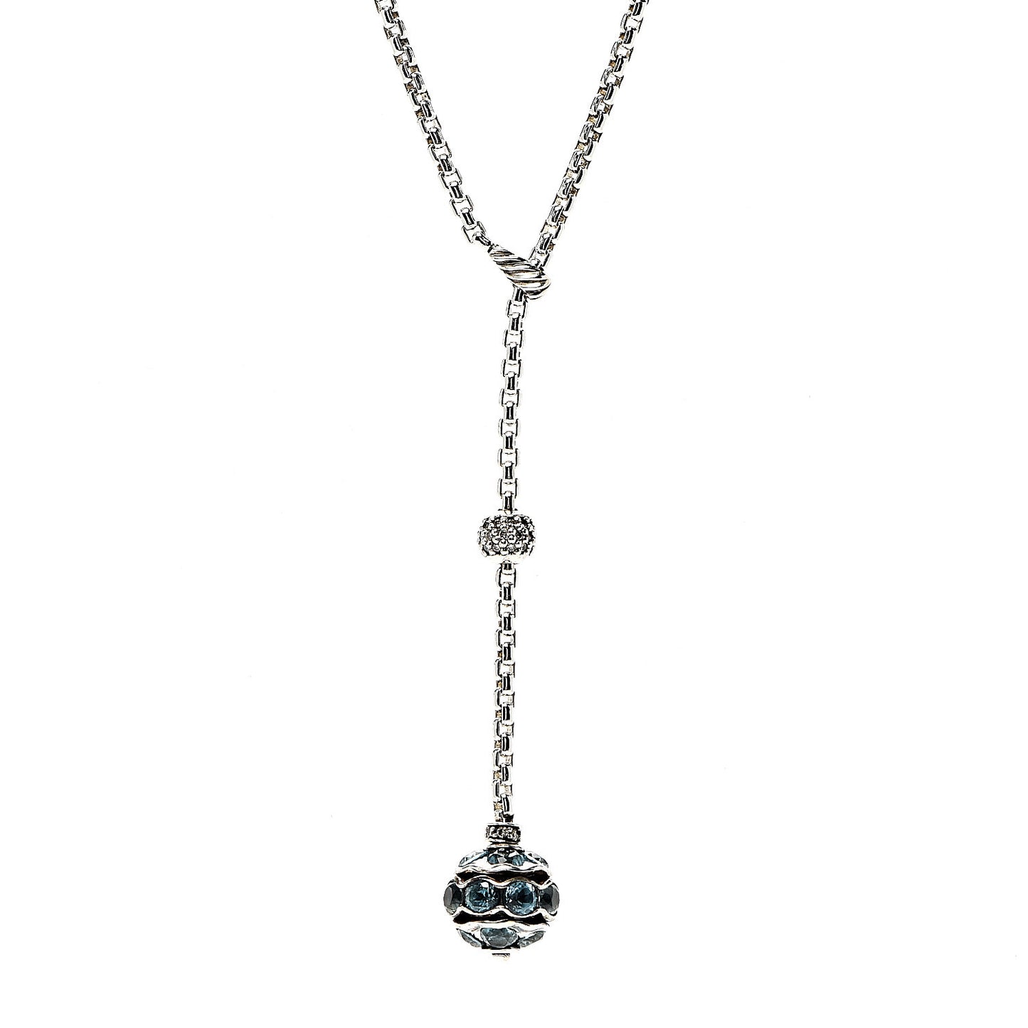 Sterling Silver Diamond Blue Topaz Lariat Drop Necklace