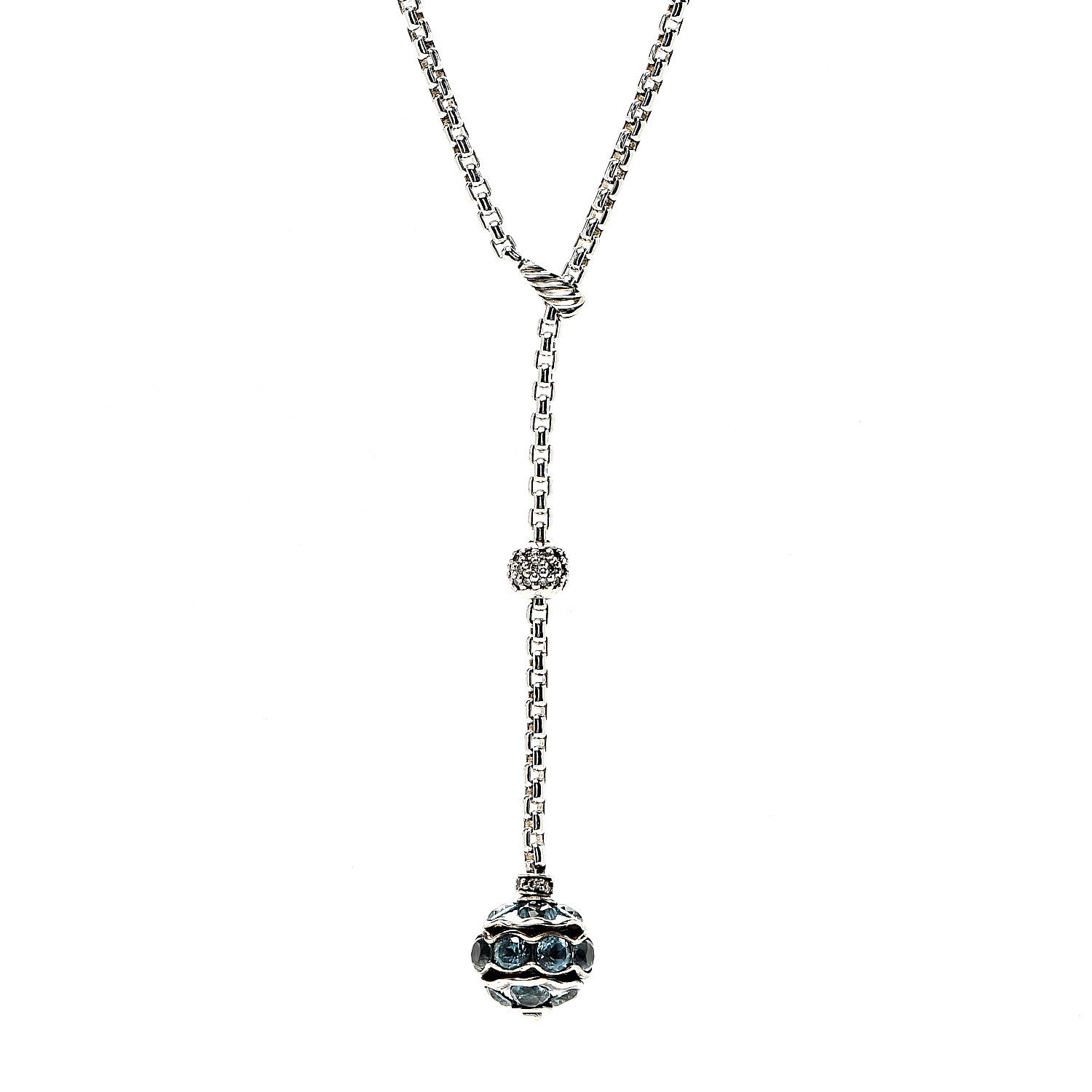 David Yurman Sterling Silver Diamond Blue Topaz Lariat Drop Necklace 3 of 5