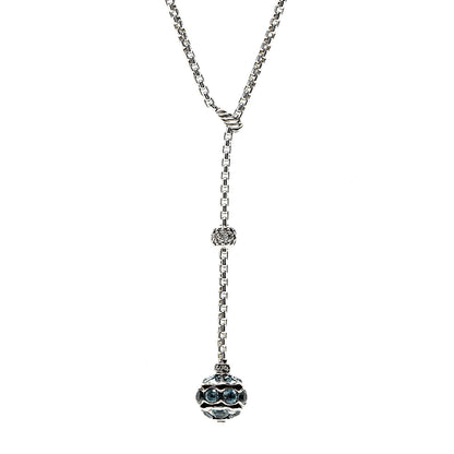 David Yurman Sterling Silver Diamond Blue Topaz Lariat Drop Necklace 3 of 5