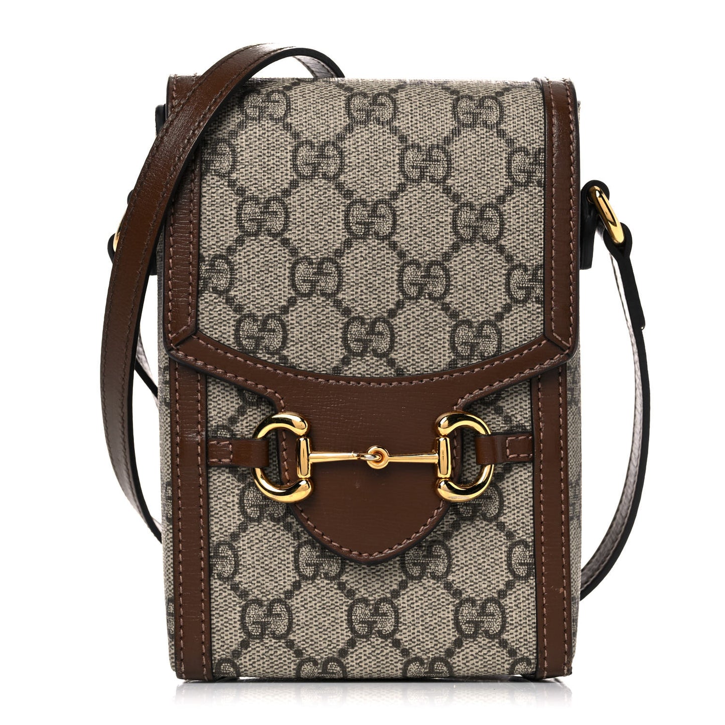 GG Supreme Monogram Mini Horsebit 1955 Crossbody Bag Beige Brown Sugar