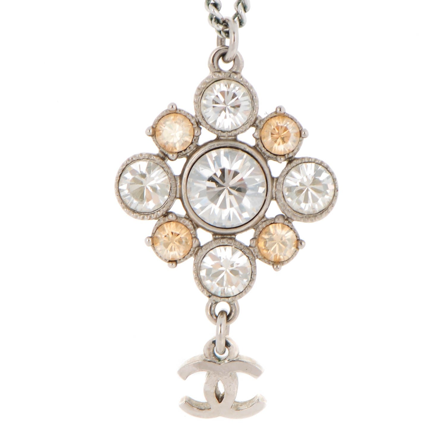 Chanel Crystal CC Pendant Necklace Silver 3 of 6