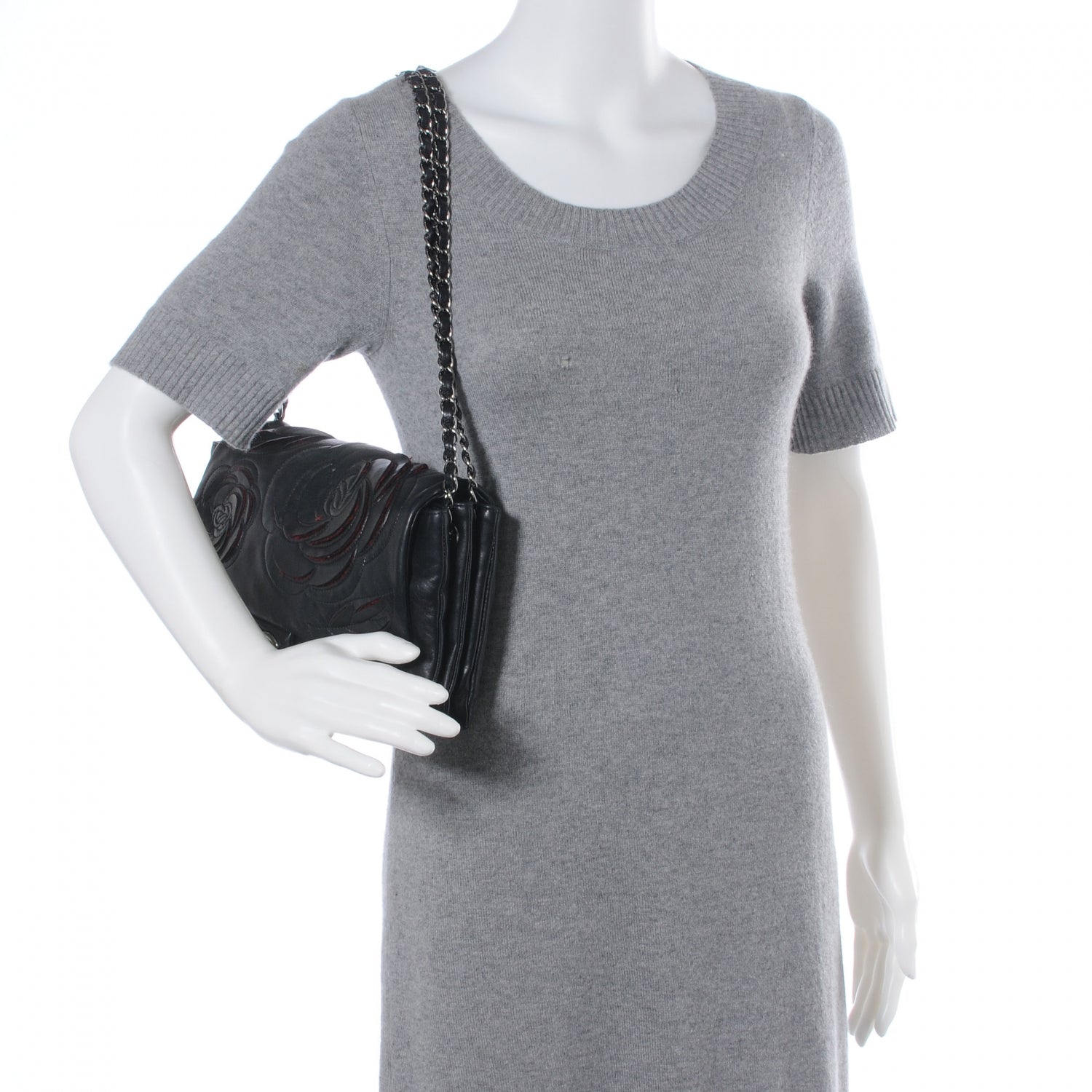 Chanel Lambskin Tweed Large Camellia Petals Flap Black 2 of 9