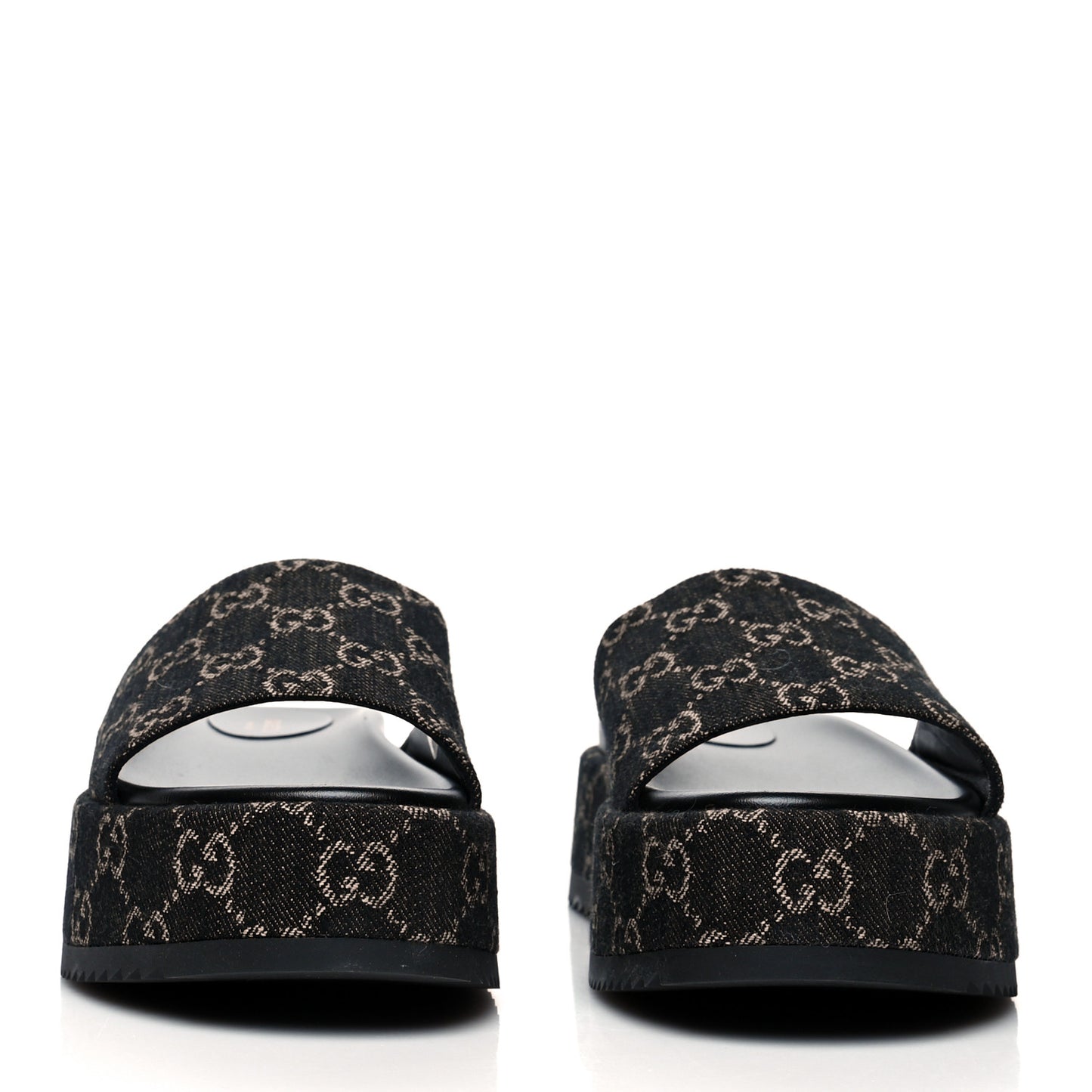 Jacquard Black Denim GG Monogram Angelina Platform 55mm Slide Sandals 38.5 Black Ivory