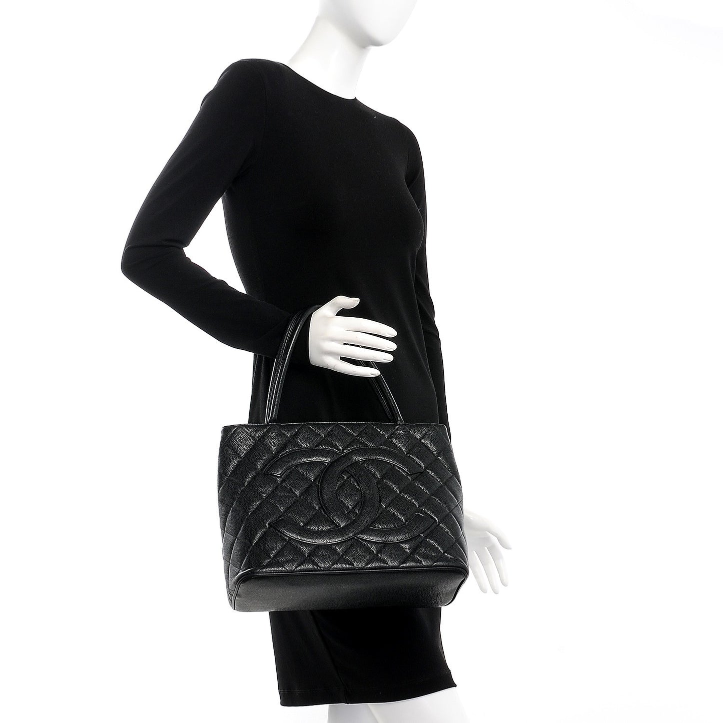 Caviar Quilted Medallion Tote Black
