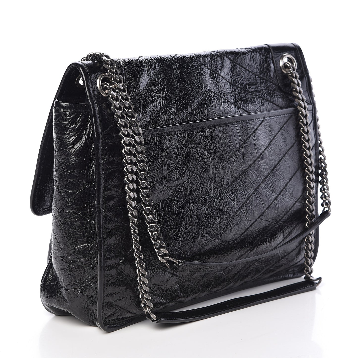 Crinkled Calfskin Matelasse Monogram Large Niki Chain Satchel Black