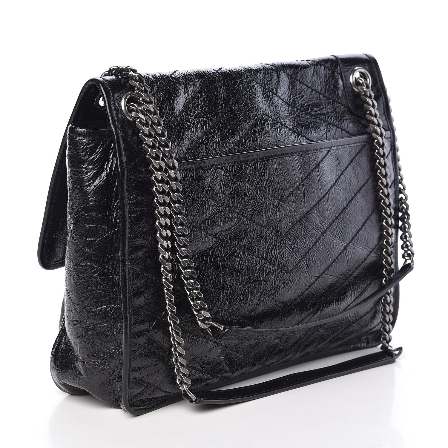 Saint Laurent Crinkled Calfskin Matelasse Monogram Large Niki Chain Satchel Black 4 of 9