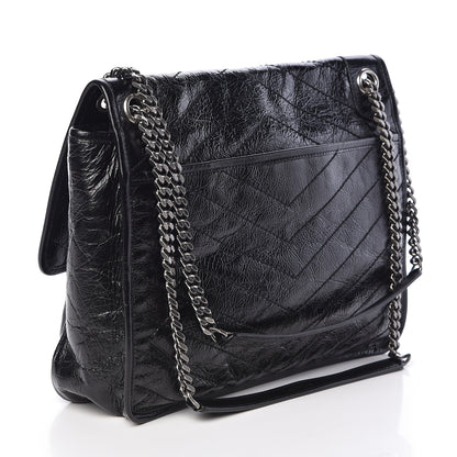 Saint Laurent Crinkled Calfskin Matelasse Monogram Large Niki Chain Satchel Black 4 of 9