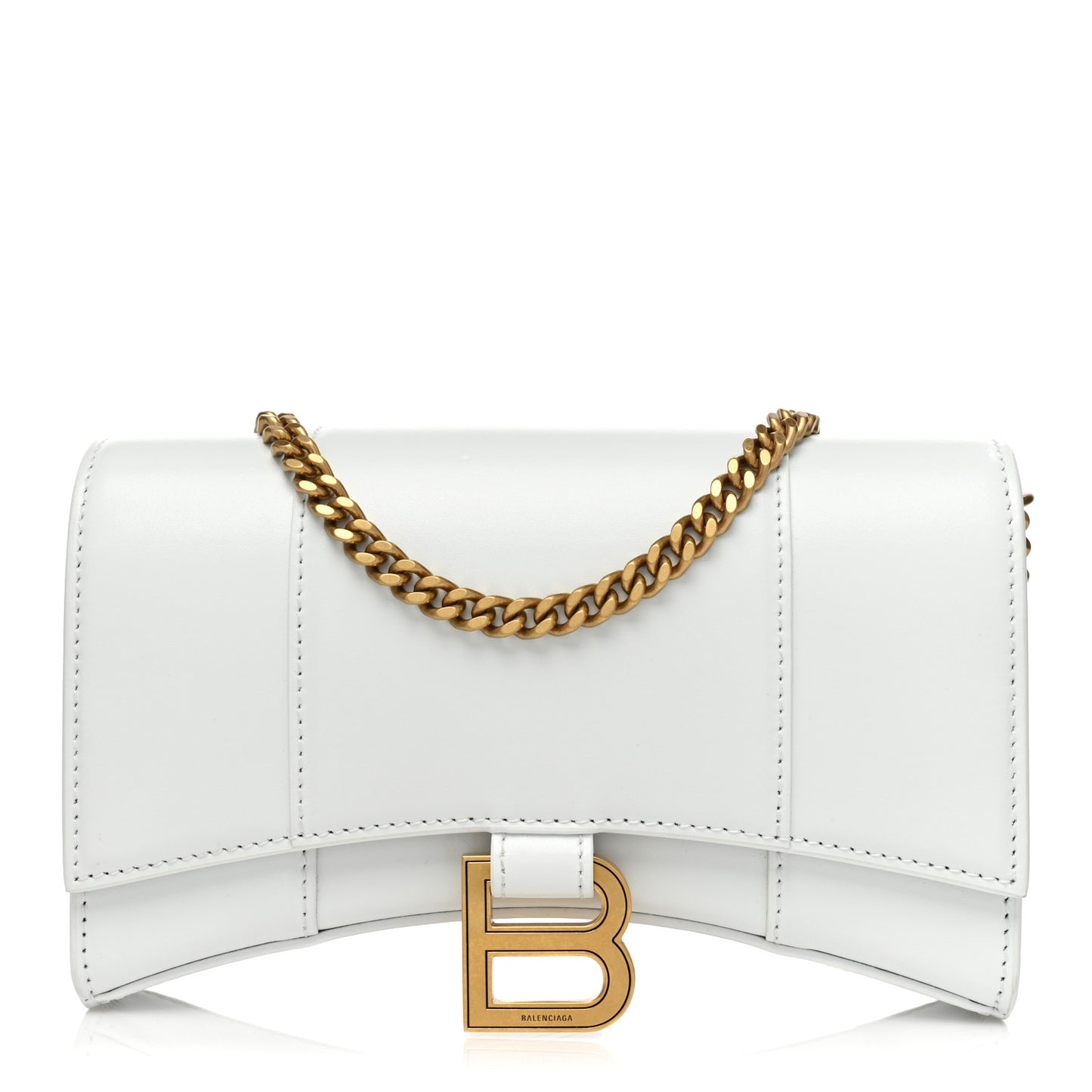 Shiny Box Calfskin Hourglass Chain Bag White