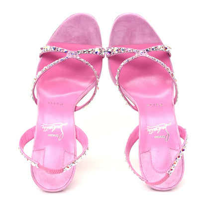 Christian Louboutin Veau Velours Crystal Embellished Emilie 10 Sandals 40 Pink 2 of 8