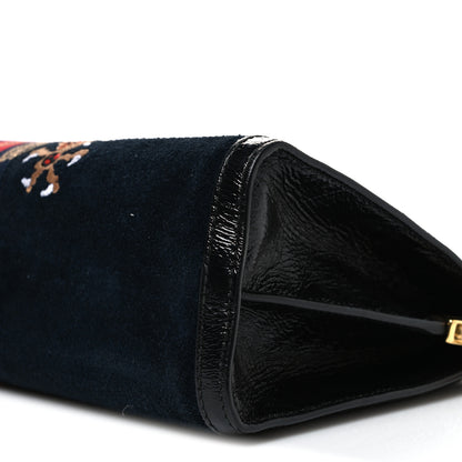 Gucci Suede Patent Web Dragon Embroidered Medium Ophidia Chain Shoulder Bag Blue Multicolor Black 10 of 11