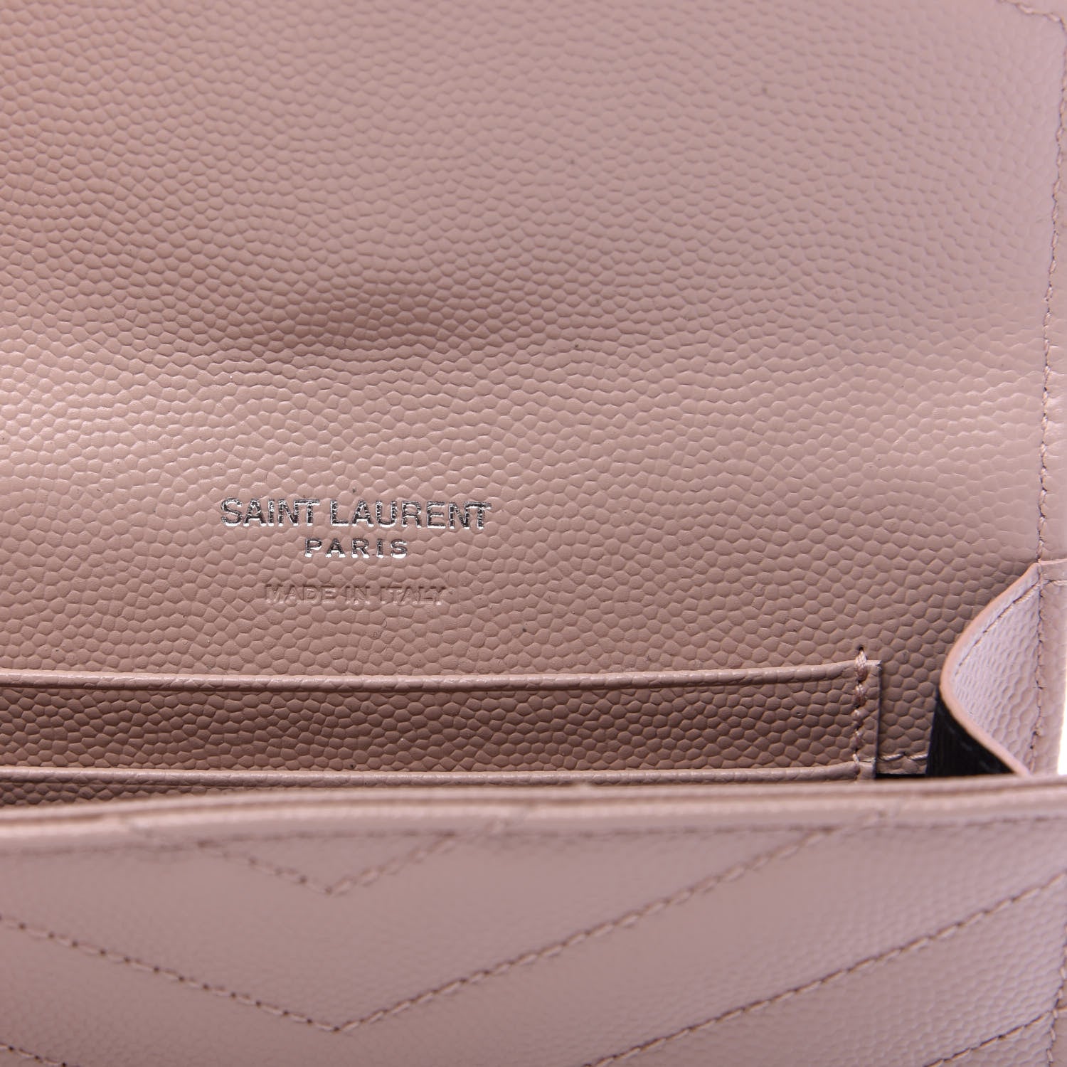 Saint Laurent Grain De Poudre Matelasse Chevron Small Monogram Envelope Wallet Pale Pink 8 of 8