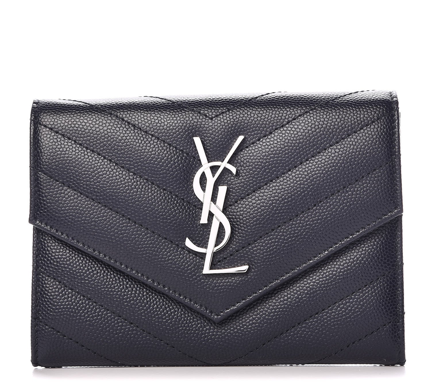 Saint Laurent Grain De Poudre Matelasse Chevron Small Monogram Passport Case Deep Marine 1 of 10