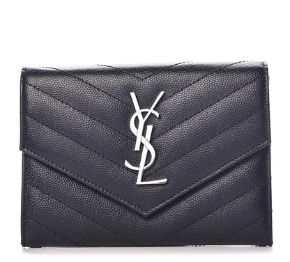 Saint Laurent Grain De Poudre Matelasse Chevron Small Monogram Passport Case Deep Marine 1 of 10