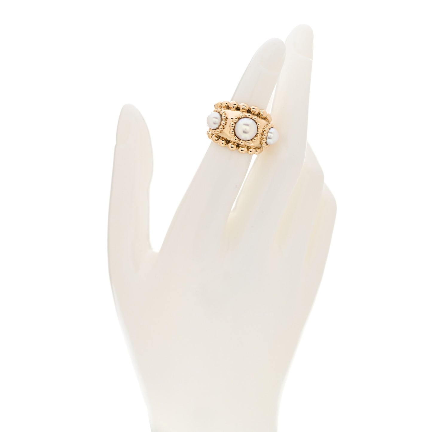 18K Yellow Gold Akoya Pearl Beaded Cocktail Ring 47 4