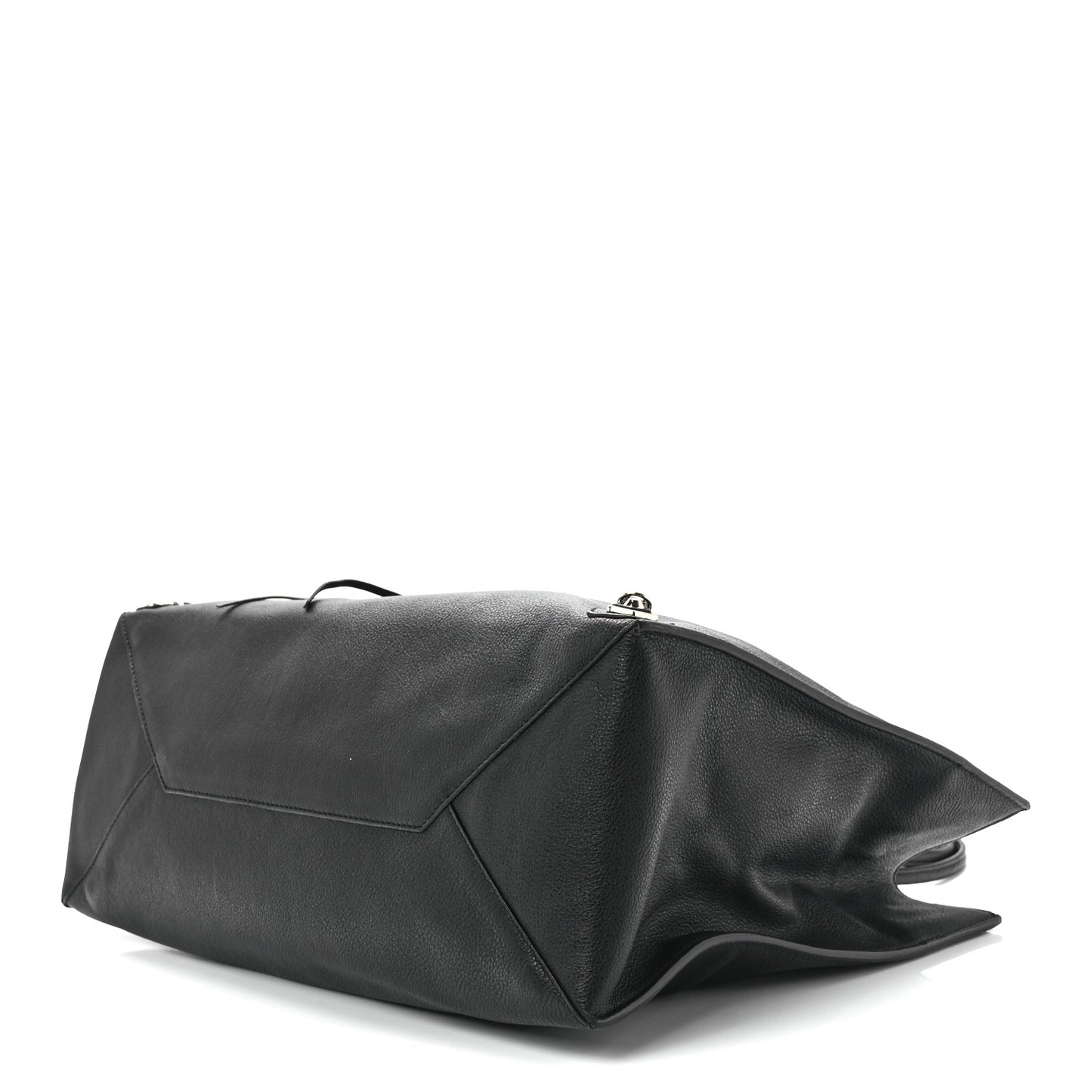 Grained Calfskin Silver Metallic Edge Hardware Papier A4 Tote Black