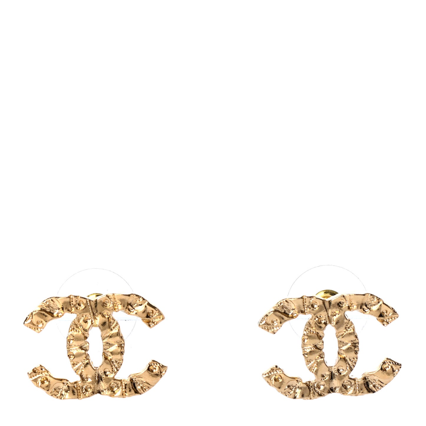 Metal Textured CC Earrings Gold