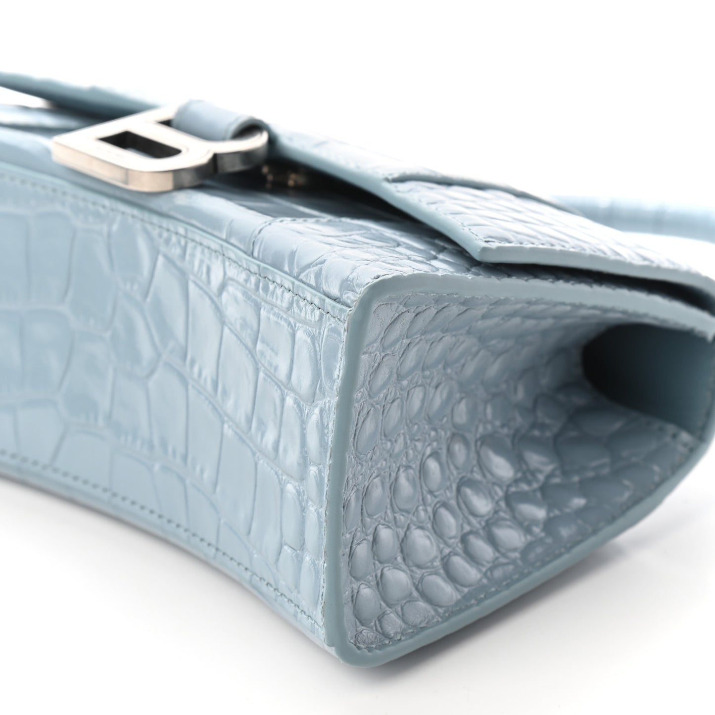 Shiny Calfskin Crocodile Embossed Hourglass Top Handle Bag XS Blue
