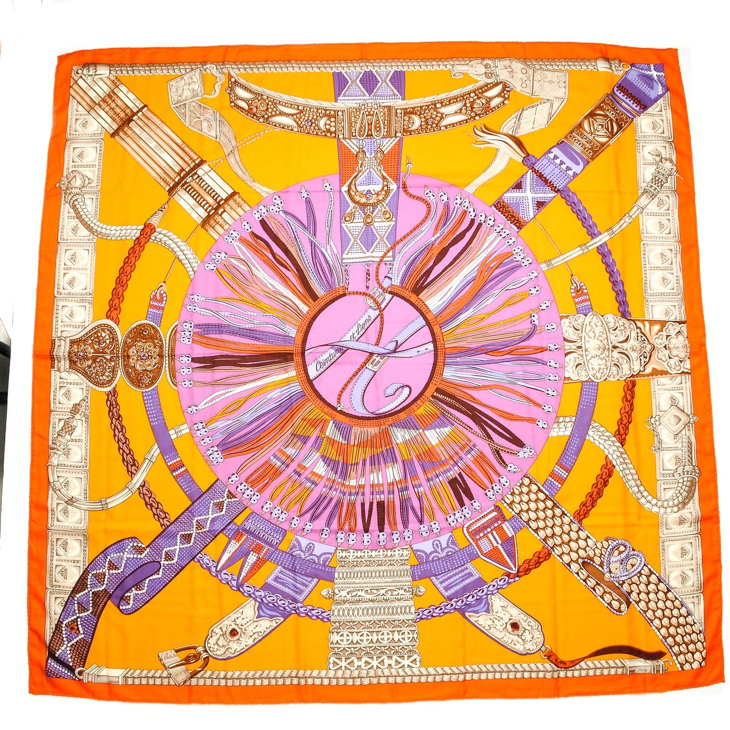 Cashmere Silk Ceintures et Liens Shawl 140 Orange Bouton D'or Mauve