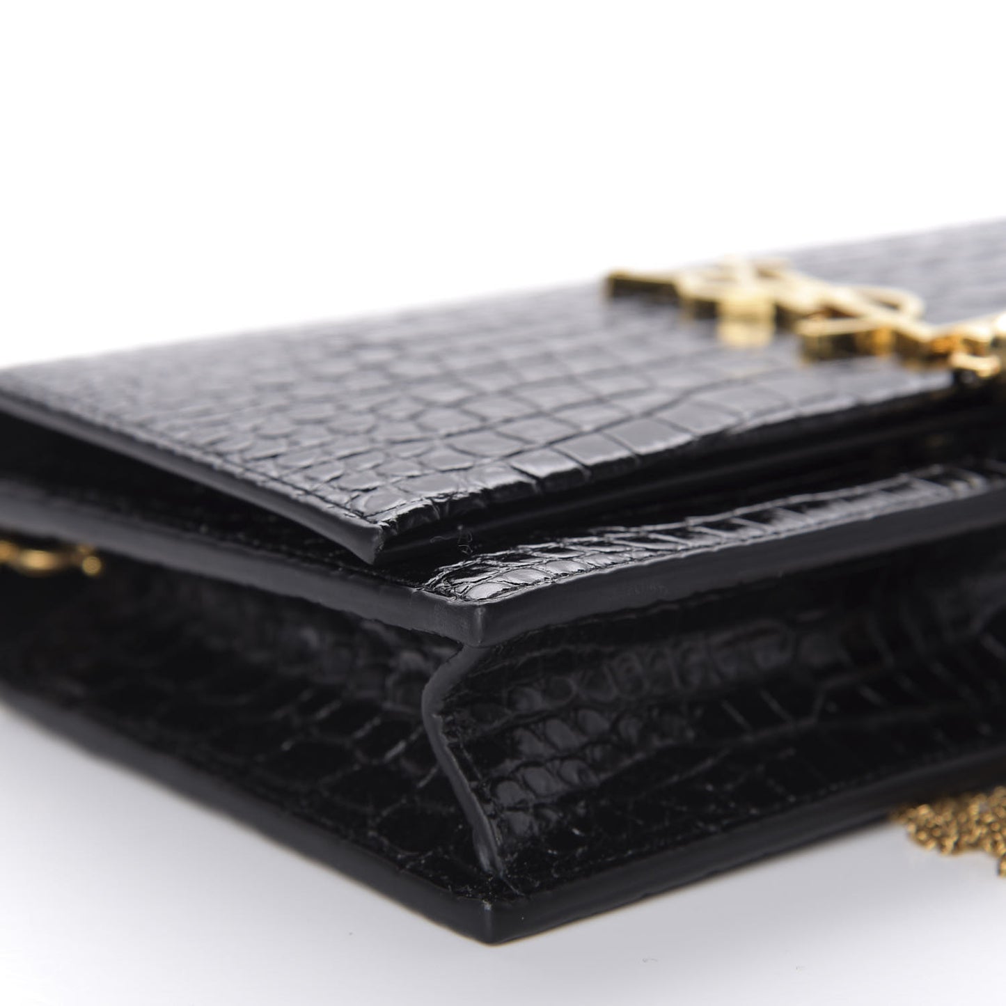 Calfskin Crocodile Embossed Kate Monogram Tassel Chain Wallet Black