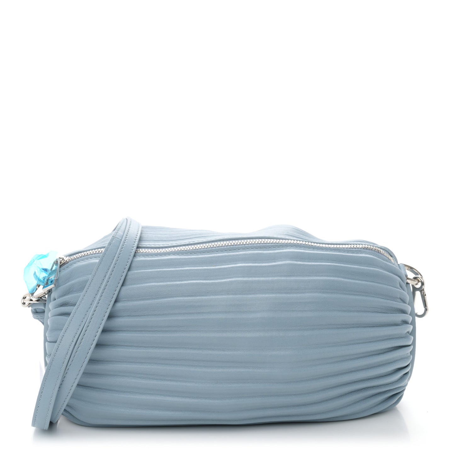 Lambskin Pleated Bracelet Pouch Shoulder Bag Dusty Blue