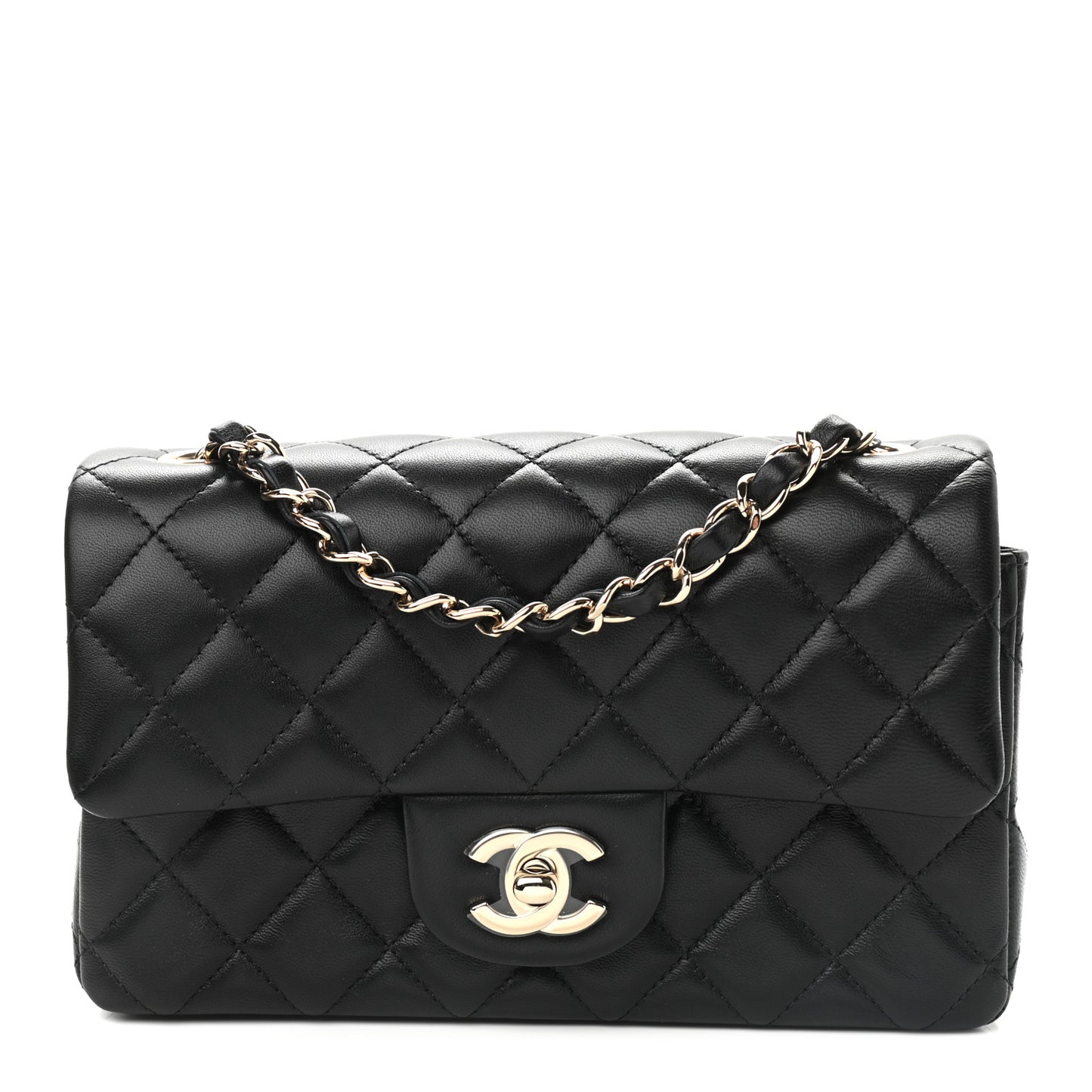 Lambskin Quilted Mini Rectangular Flap Black
