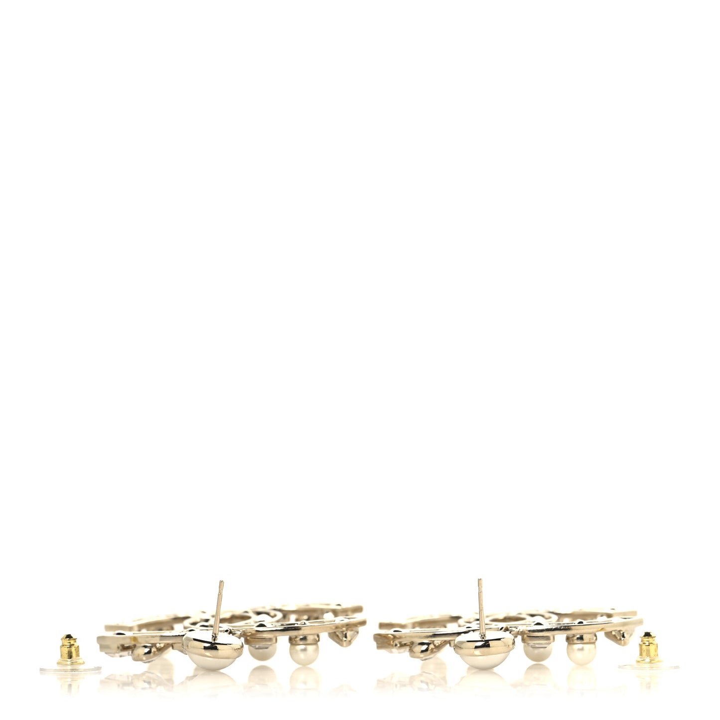 Metal Glass Pearl Strass Snowfall Drop Earrings Light Gold