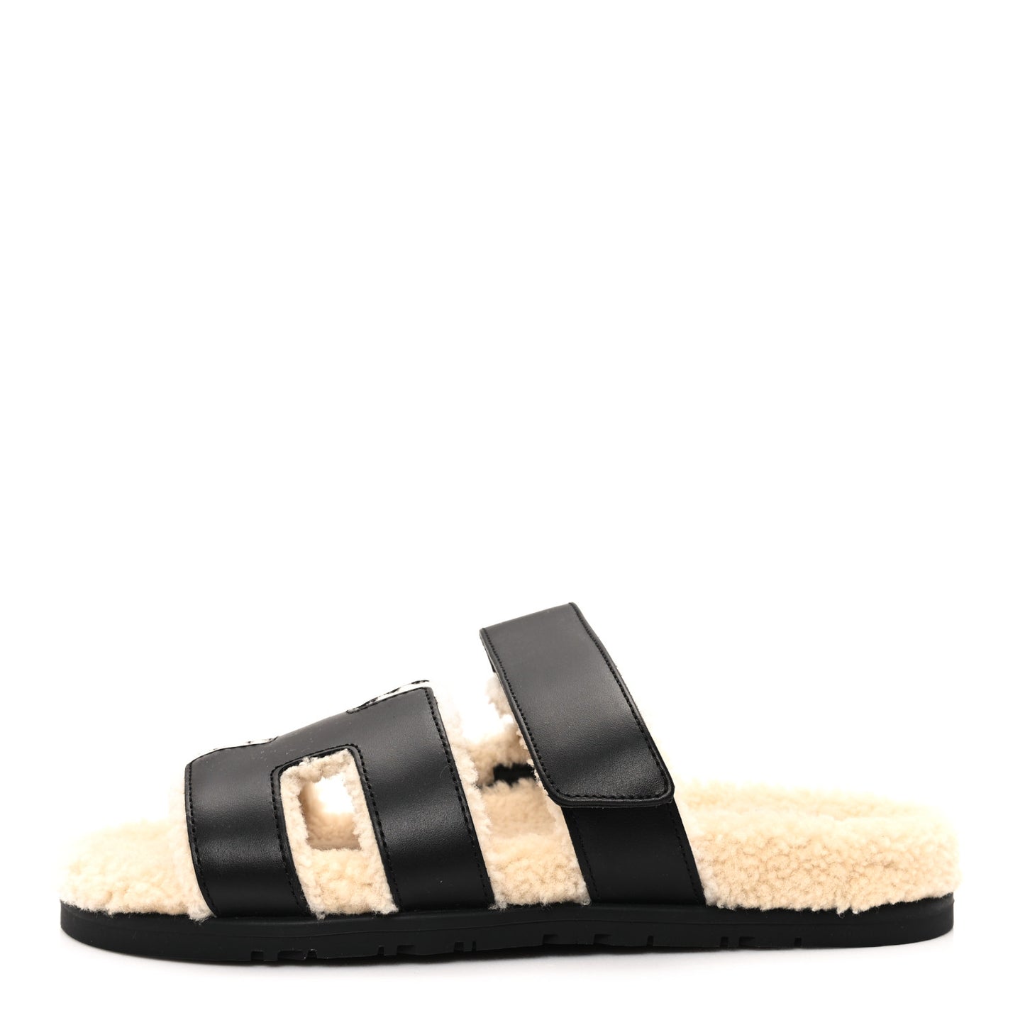 Calfskin Woolskin Womens Chypre Sandals 38 Black Ecru