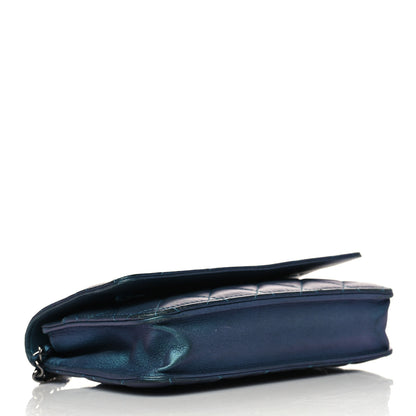 Chanel Metallic Lambskin Wallet On Chain WOC Turquoise 3 of 10