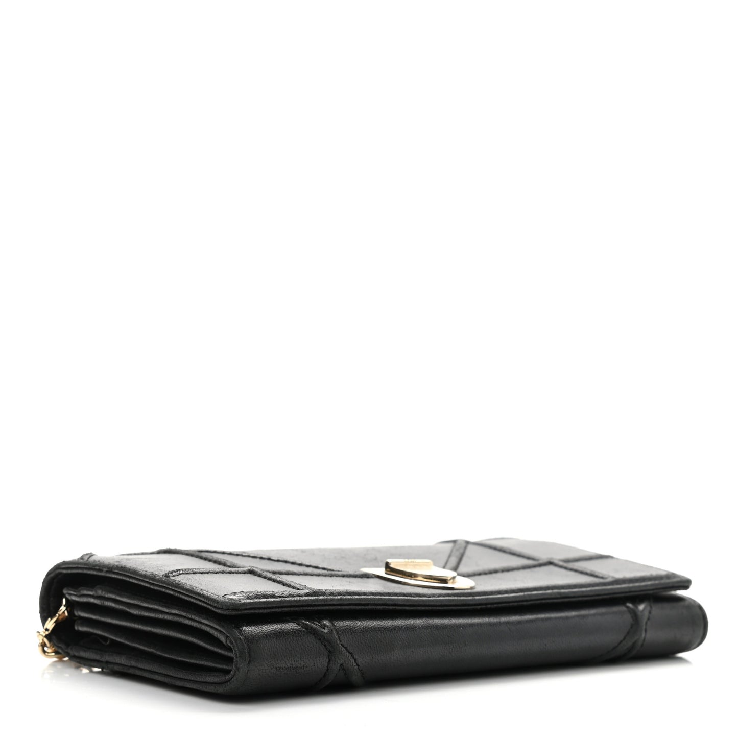 Grained Calfskin Diorama Wallet on Chain Pouch Black