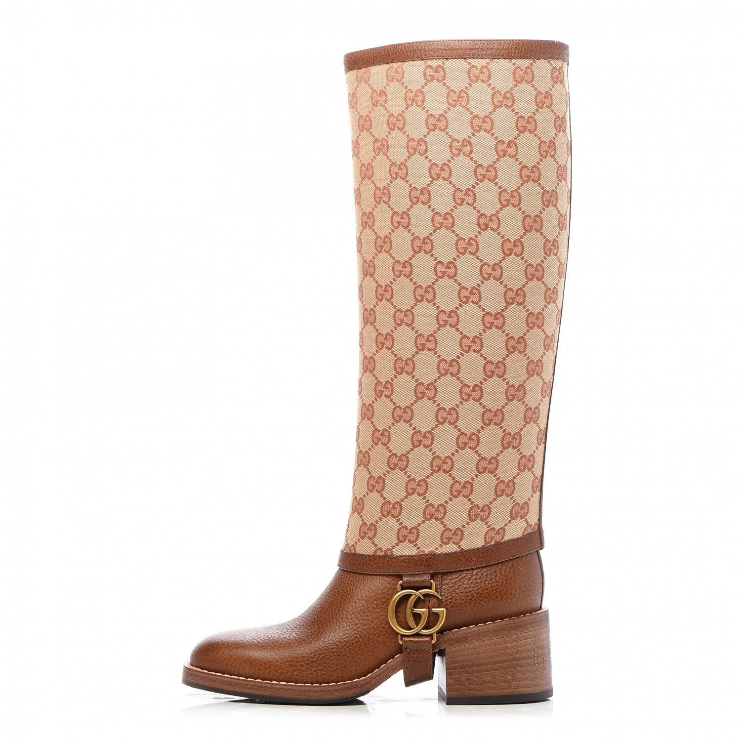 Gucci GG Monogram Calfskin Lola Tall Boots 36.5 Beige Ruggine Cuir 1 of 8