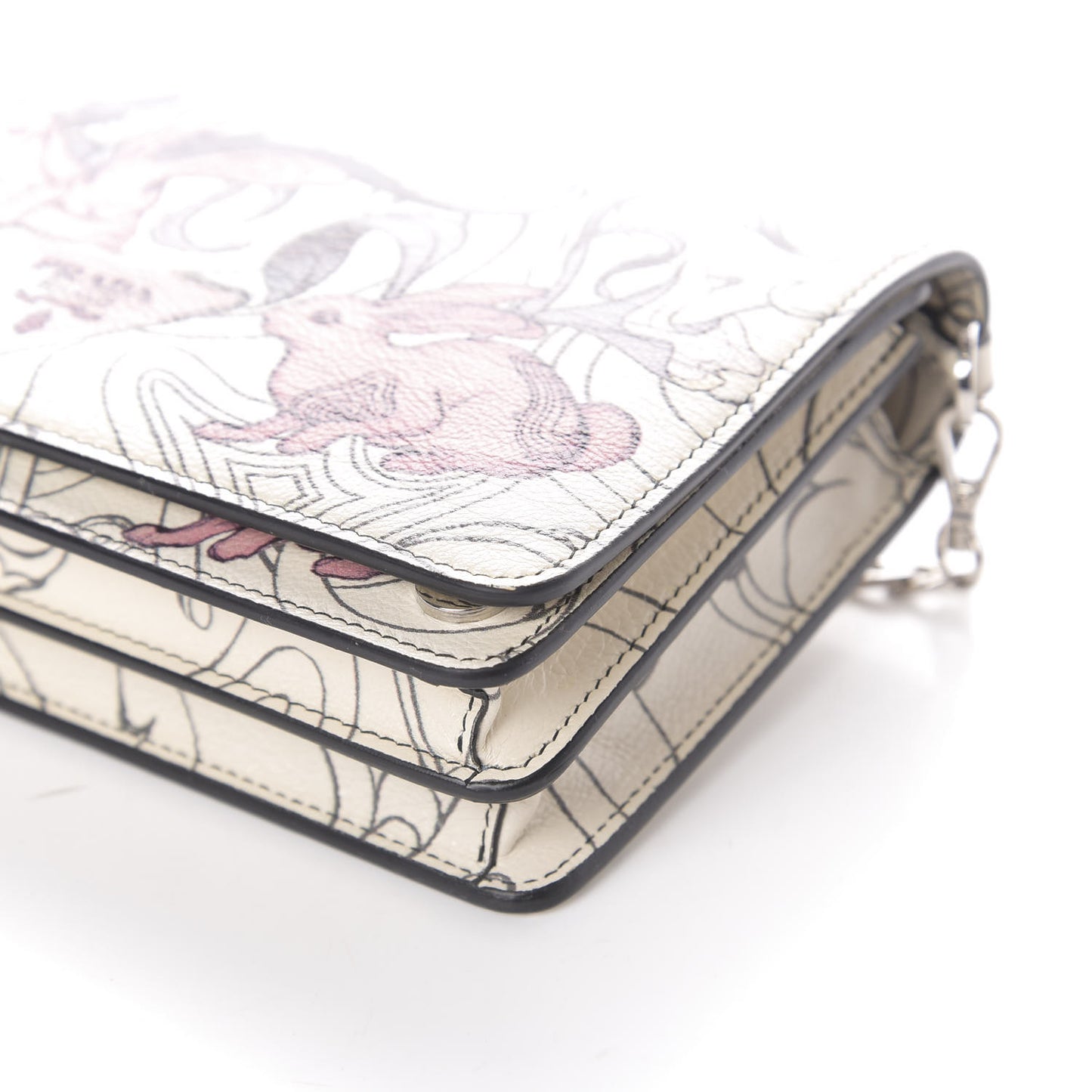 X JAMES JEAN Glace Calfskin Rabbit Print Wallet On Chain Opaline