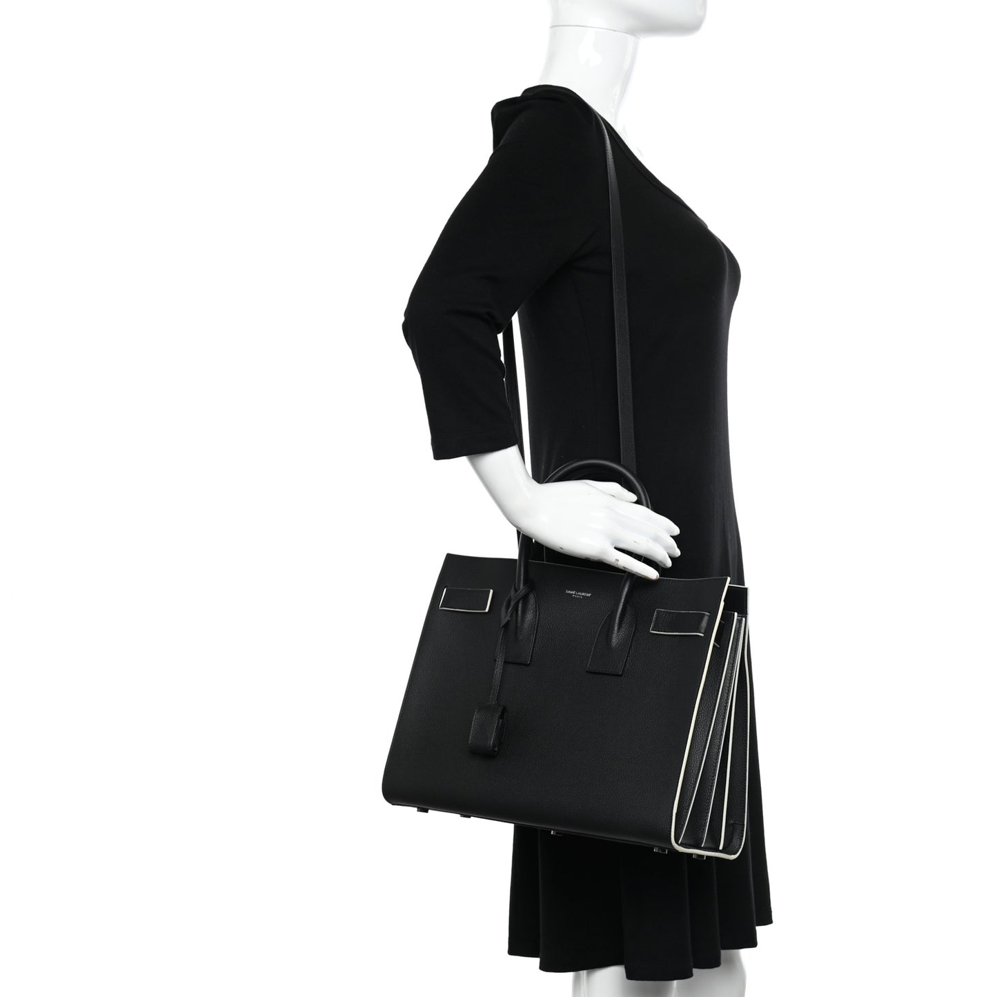 Grained Calfskin Topstitch Small Sac De Jour Black Porcelain