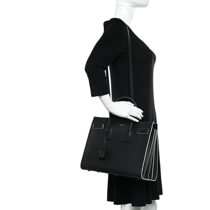 Saint Laurent Grained Calfskin Topstitch Small Sac De Jour Black Porcelain 2 of 12