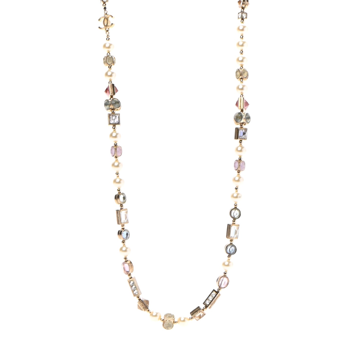 Pearl Beaded CC Long Necklace Gold Multicolor