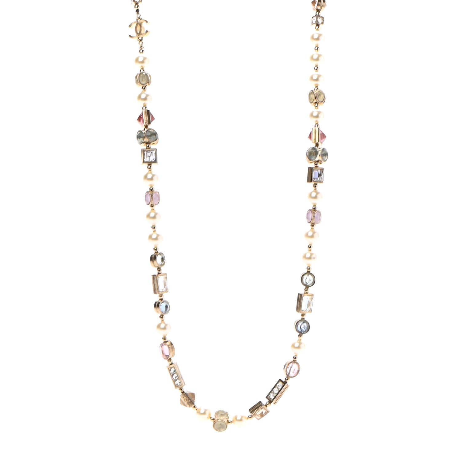 Chanel Pearl Beaded CC Long Necklace Gold Multicolor 1 of 5