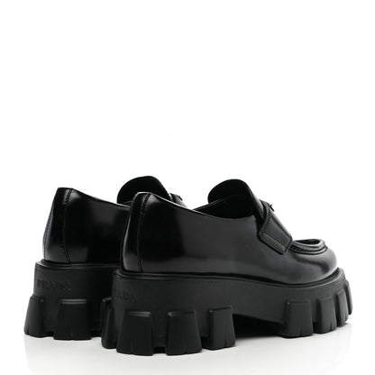 Prada Spazzolato Triangle Logo Monolith Pointy 55mm Loafers 36.5 Black 4 of 9