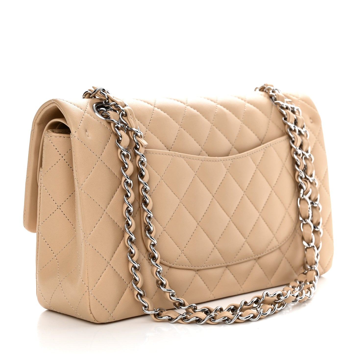Lambskin Quilted Medium Double Flap Beige