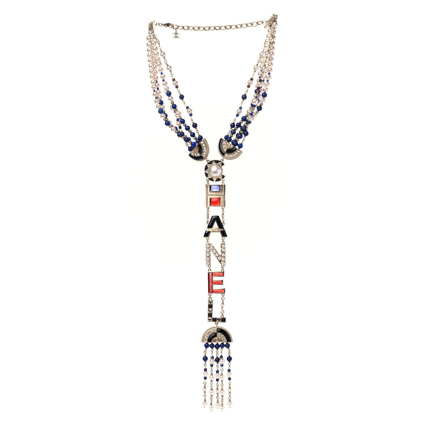 Chanel Resin Pearl Crystal Logo Ramses Jewels Necklace Multicolor 1 of 4