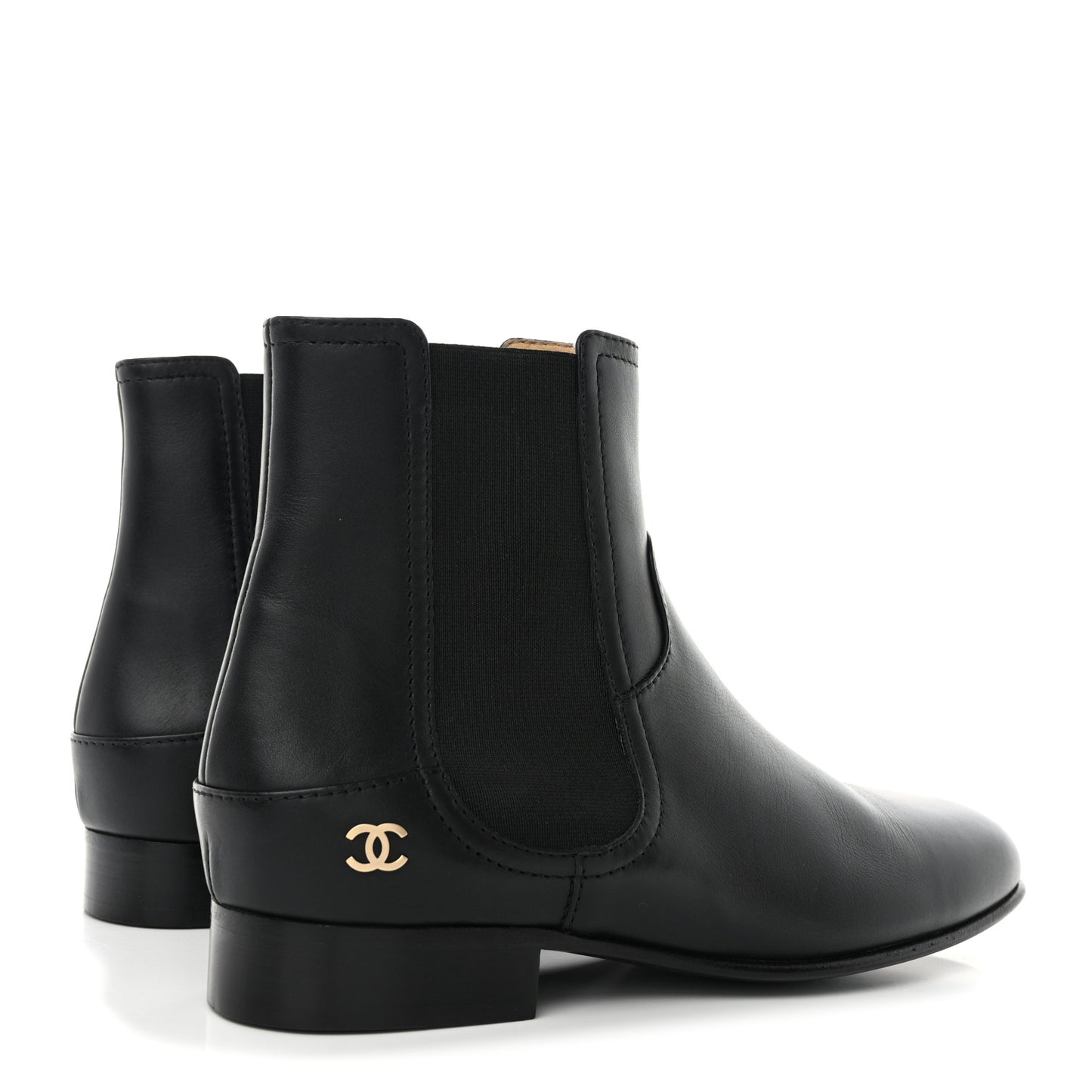 Calfskin Elastic Short Boots 39.5 Black