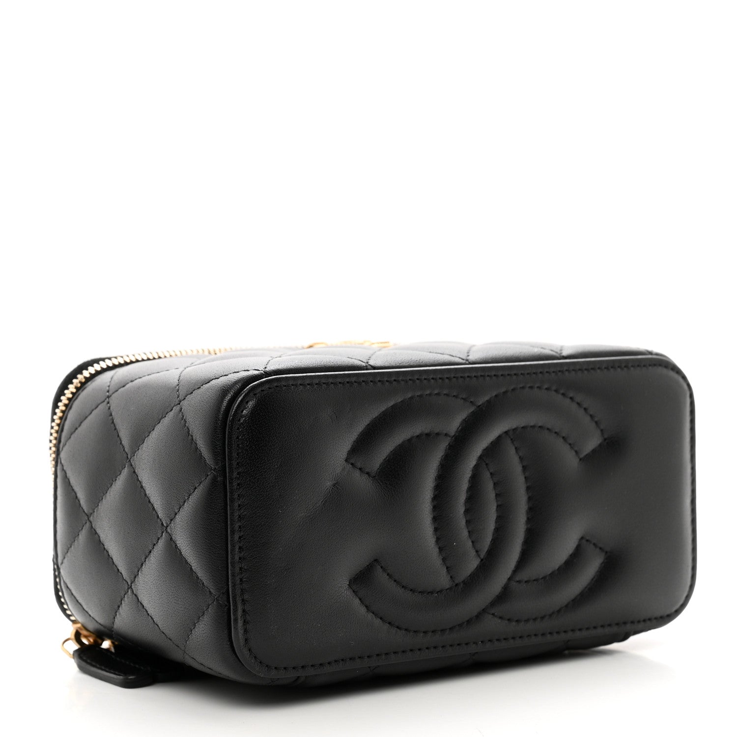 Chanel Lambskin Quilted Metal Twist Small Top Handle Vanity Case With Chain Black 4 of 11