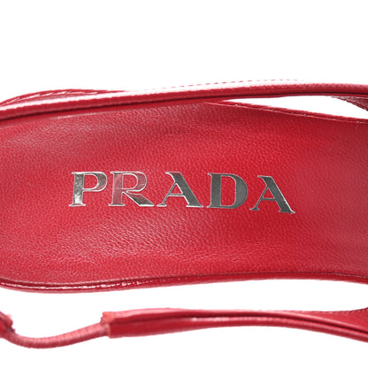 Prada Vernice Saffiano Triangle Logo Pointed Toe 75mm Slingback Pumps 37 Cherry Red 8 of 9