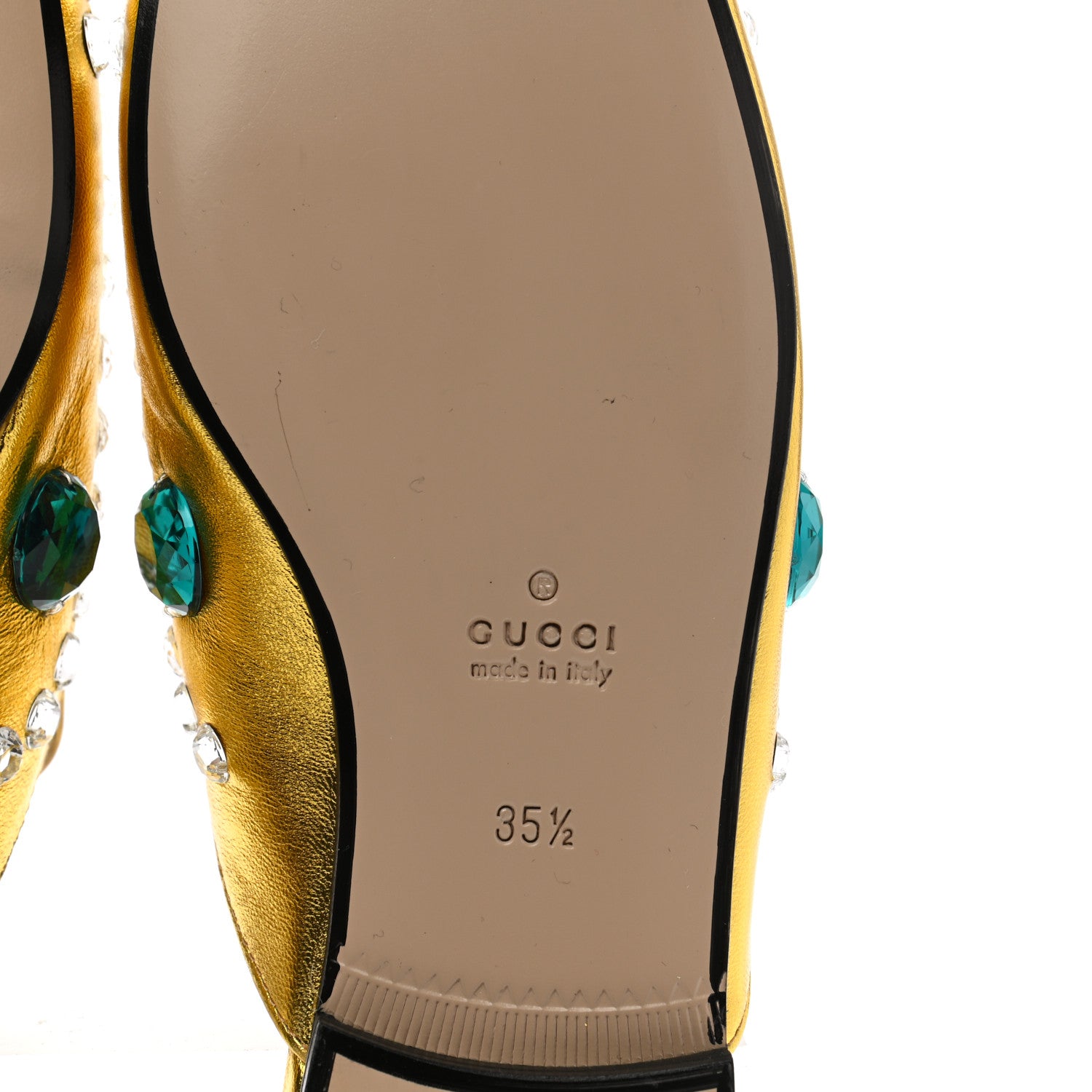 Gucci Metallic Nappa Crystal Womens Princetown Slippers 35.5 Gold 6 of 9