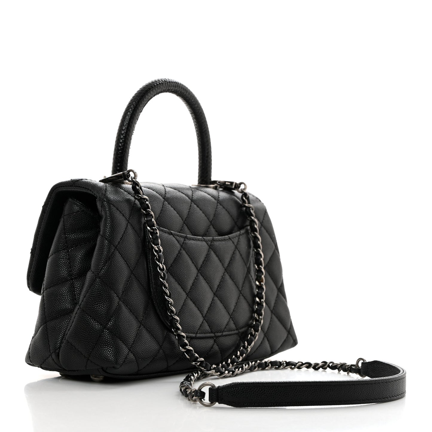 Caviar Lizard Quilted Mini Coco Handle Flap Black