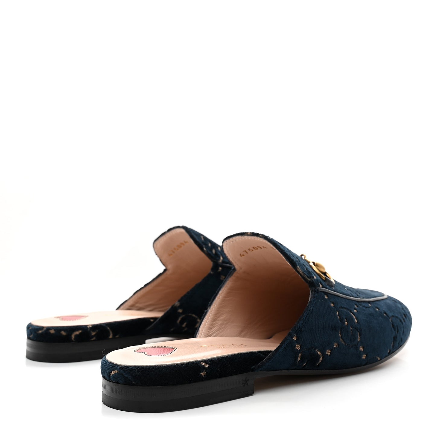 Velvet GG Monogram Womens Princetown Slippers 37 Blue Beige