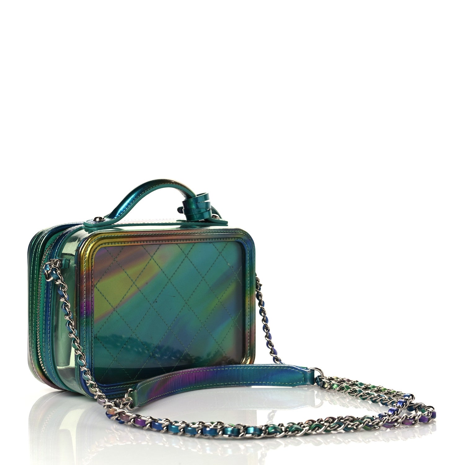 Chanel PVC Patent Calfskin Patent Lambskin Small CC Vanity Case Green 3 of 10