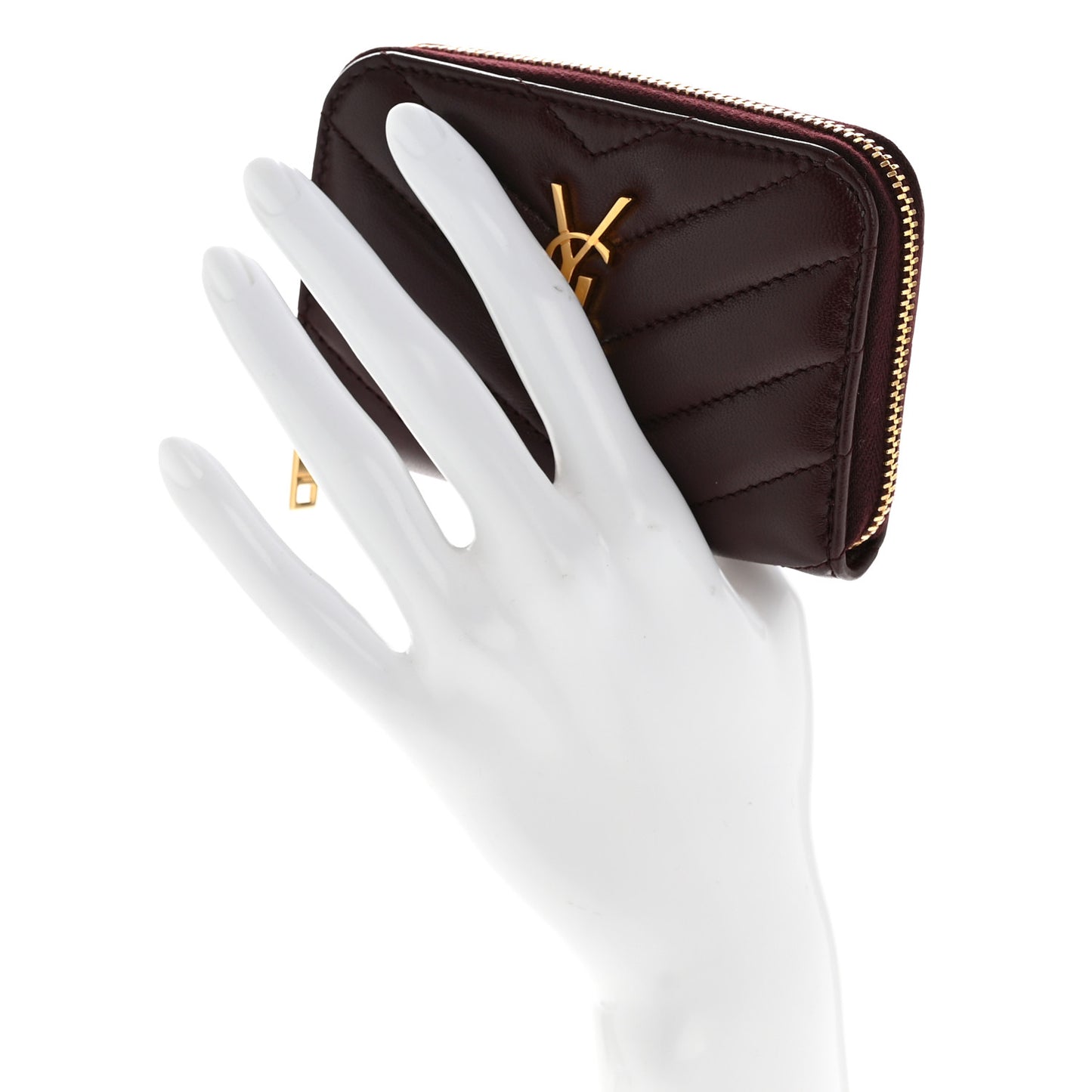 Lambskin Matelasse Chevron Monogram Cassandre Compact Zip Around Card Wallet Hot Wine