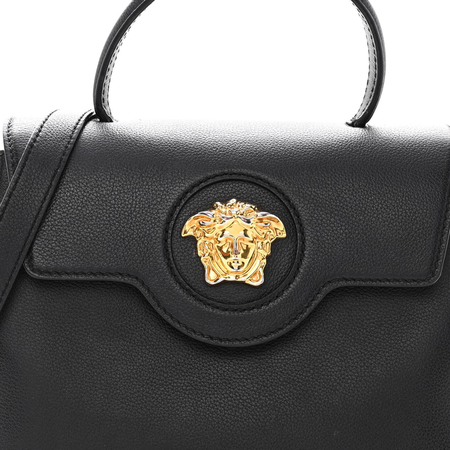 Versace Calfskin Medium La Medusa Top Handle Handbag Black 7 of 12